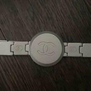 Authentic Chanel belt CC logo matte link silver 30 inches